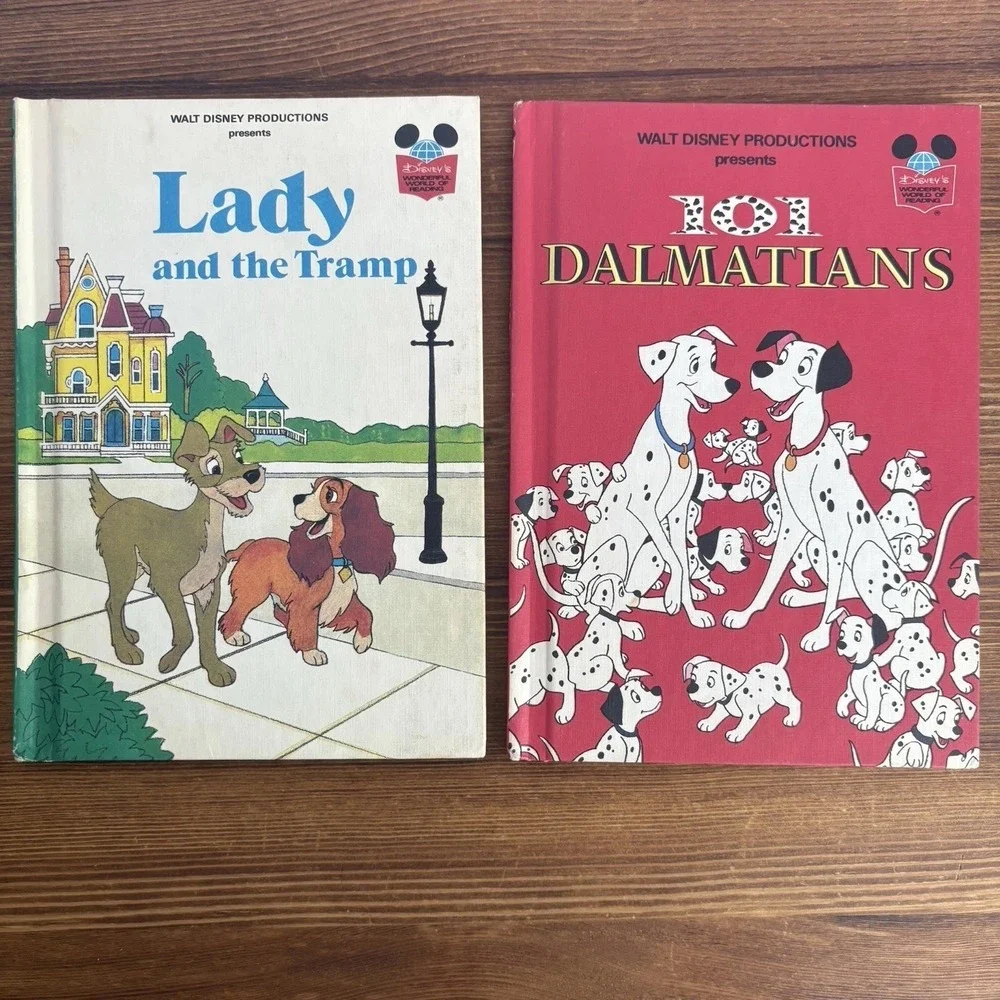 1981 Disney Lady and the Tramp & 101 Dalmatians Hardcover Books Lot Vintage